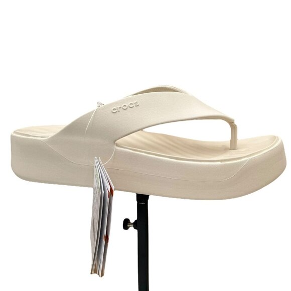 CROCS Shoes - Crocs Womens Platform Flip Flops Thong Sandal Size 9 Beige Casual Water Friendly
